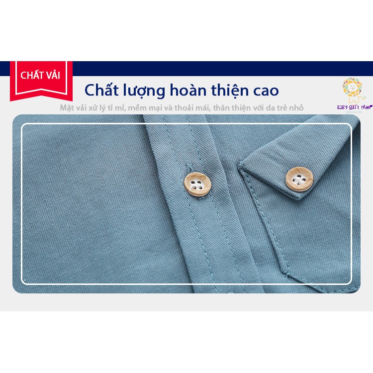 Áo sơ mi cho bé WELLKIDS áo sơ mi dài tay một màu túi ngực chất cotton hàng xuất Âu Mỹ