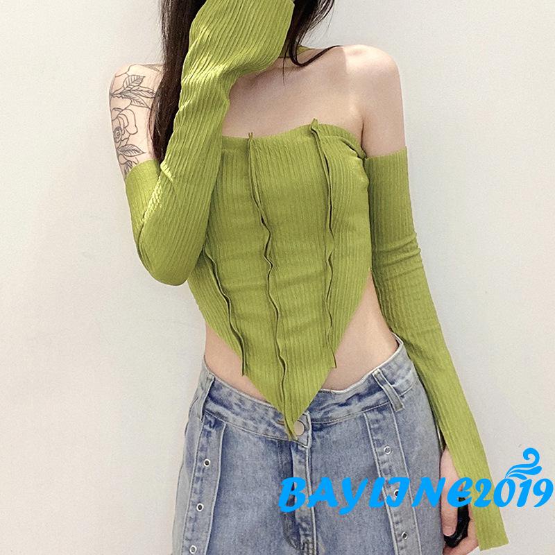 Áo Thun Crop Top Tay Dài Hở Rốn Thời Trang Quyến Rũ Cho Nữ