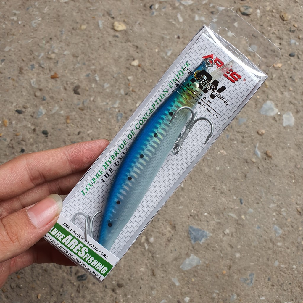 Cần câu cá ❤️FREE SHIP❤️ MG8 - Mồi câu cá lure Minnow 28gr chuyên câu biển Ares Dài 13.5mm Lặn tối đa 2,5m ,đảm bảo rẻ n