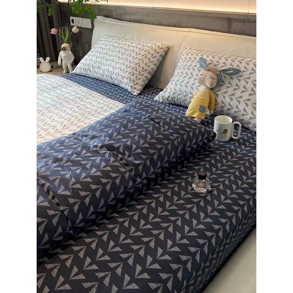 Bộ chăn ga gối chữ V cotton 3D moexu thấm hút mồ hôi mịn mềm màu chuẩn hình có tặng kèm vỏ gối ôm