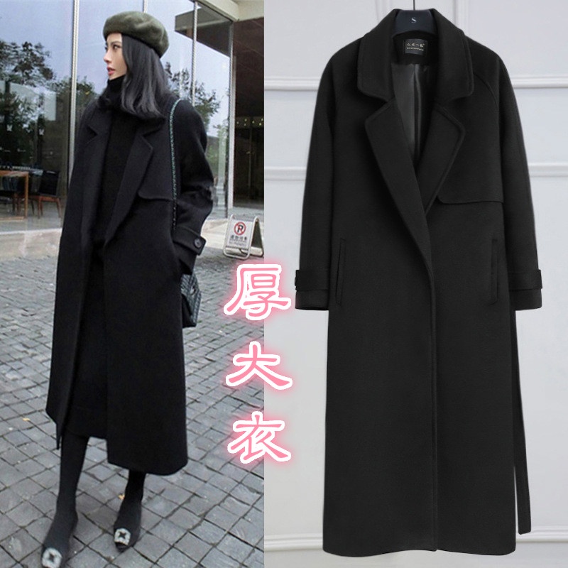 Áo Khoác Len Cashmere Đen Dài Qua Đầu Gối Cá Tính🔥Áo Khoác Len Hai Mặt Dài Trung Bình Thời Trang Thu Đông