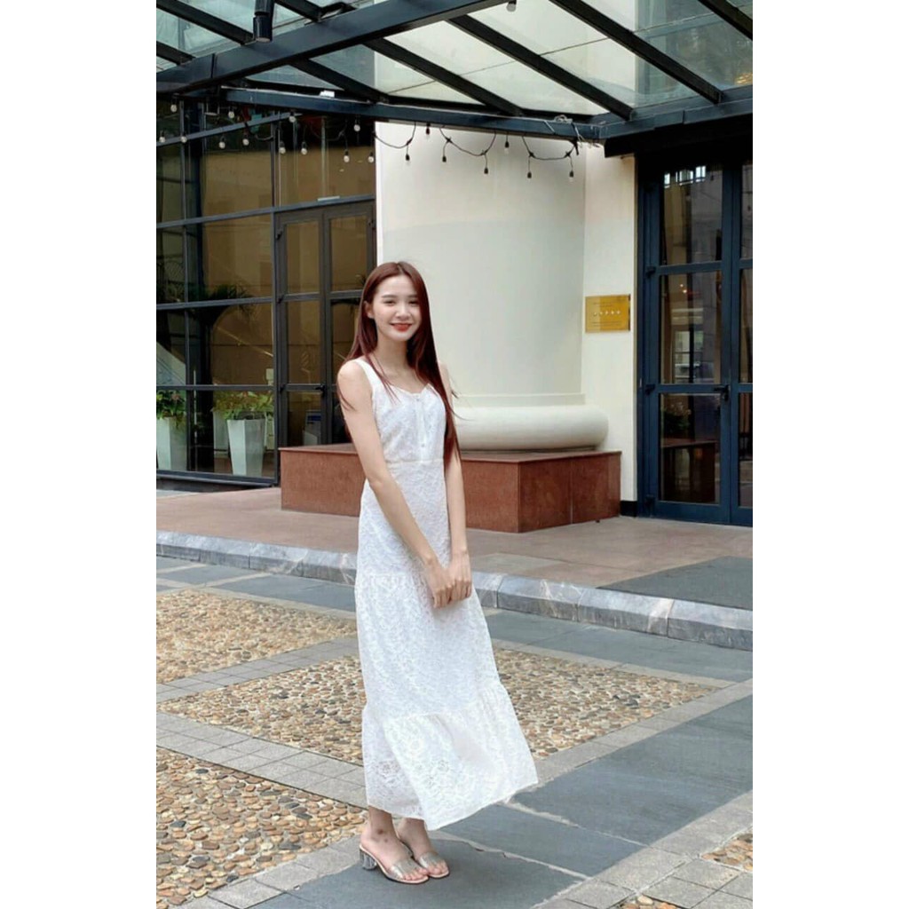 Váy ren 2 dây màu trắng - hàng dư xuất chuẩn nhà Xoài
