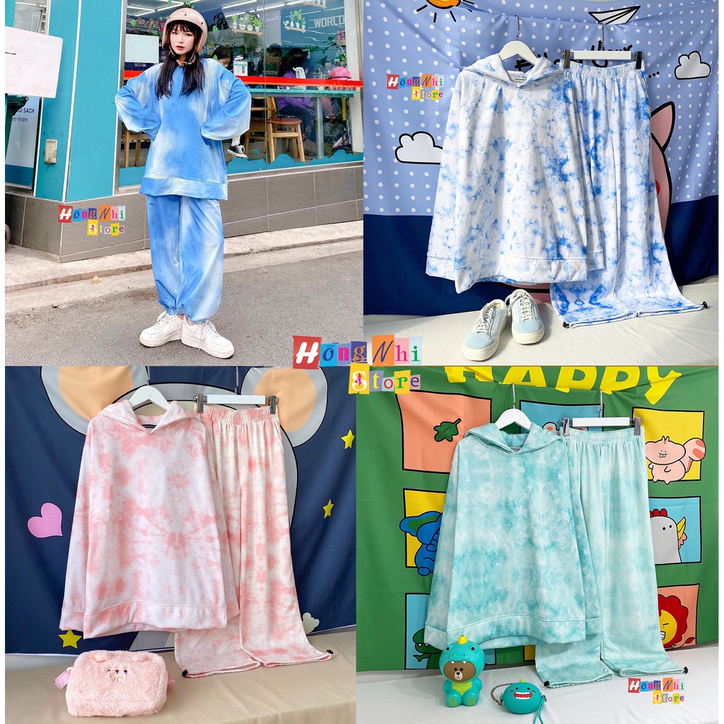 Set Bộ 3D Áo Khoác Hoodie Loang Màu Kèm Quần Jogger Thun Dài Dây Rút Cao Cấp