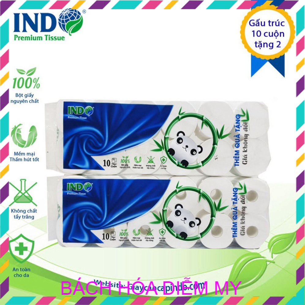 (Hàng Mới) Giấy vệ sinh gấu trúc INDO 12 cuộn x 3 lớp - Giấy cuộn lõi và không lõi Hàng đặc biệt cao cấp rất mềm mịn dai