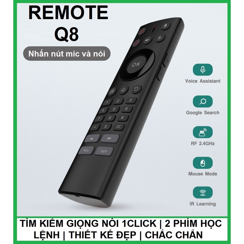 Remote Q8 | Tìm kiếm giọng nói 1click | cho android tx5, tx3 mini, tx92, x96 mini, mibox, mecool