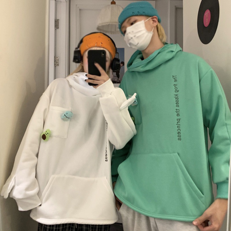 Áo Hoodie In Hình Hoạt Hình Phong Cách Hàn Quốc Cho Cặp Đôi