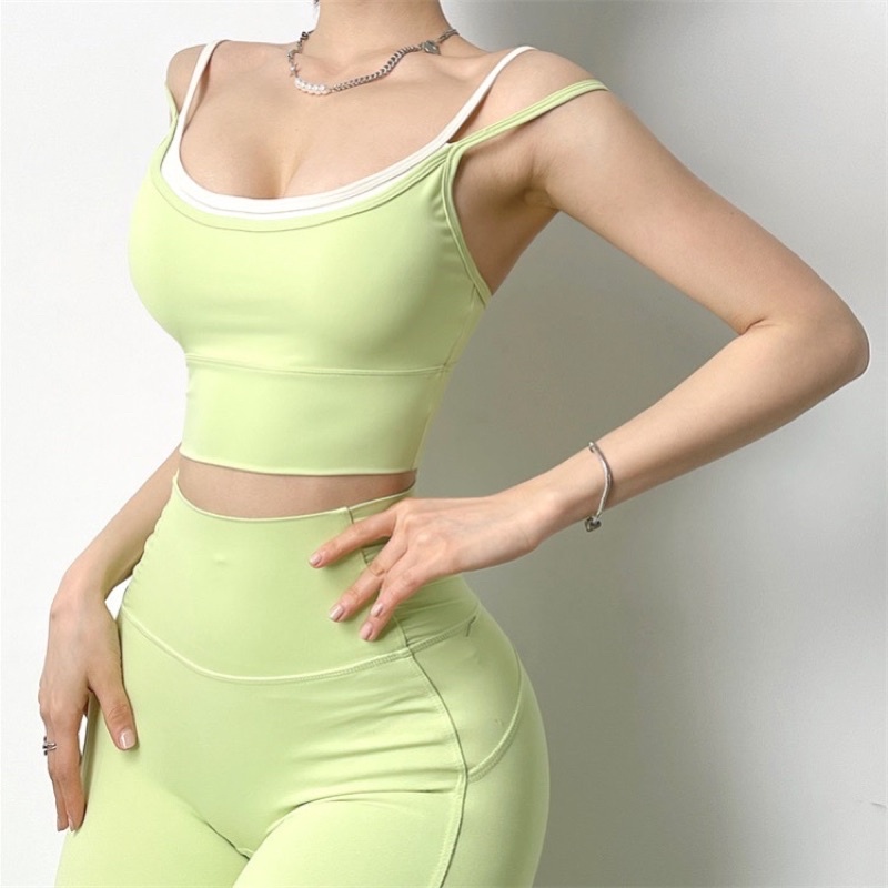 Bộ tập gym nữ , đồ thể ghao hai dây cổ vuông phối màu