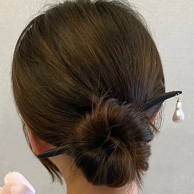 MOCHASHUTrâm cài tóc bằng gỗ màu đen đính ngọc trai thiết kế đơn giản phong cách cổ điển cho nữ
