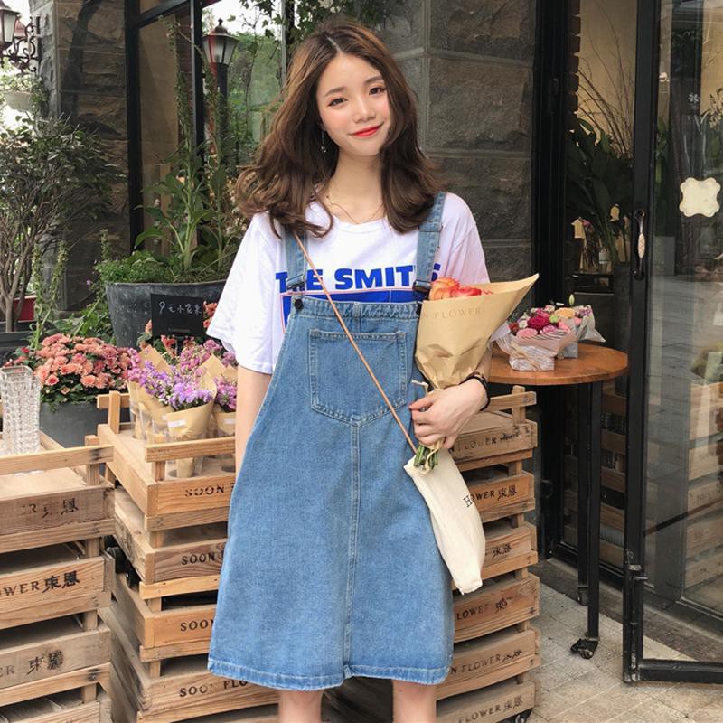 Korean version of loose wash and old denim student age reduction all-match suspender Dress dress，cheap borong of Koreanfashion women's clothing readystock 210521