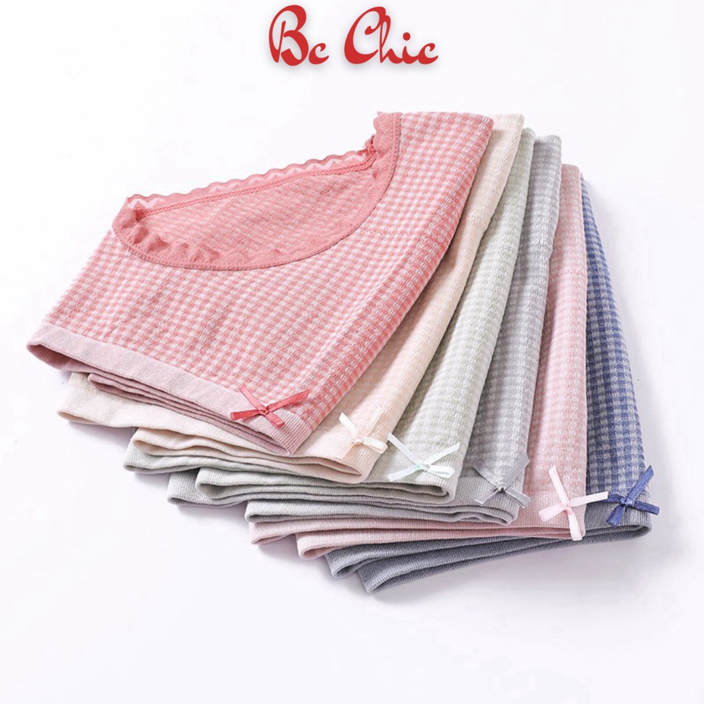 Quần Lót Nữ , Quần Lót Nữ Cotton kẻ phối ren đính nơ điệu đà xinh xắn MÃ Q112 BC_CHIC LINGERIE