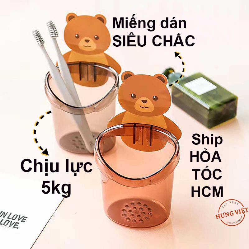 Cốc dán tường hình gấu, đựng đồ đa năng, dán chắc chắn, cắm bàn chải trong phòng [CỐC GẤU]