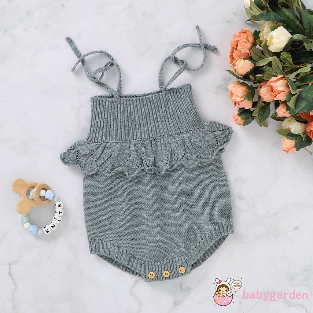 Jumpsuit dệt kim không tay phối nút màu trơn thời trang cho bé gái