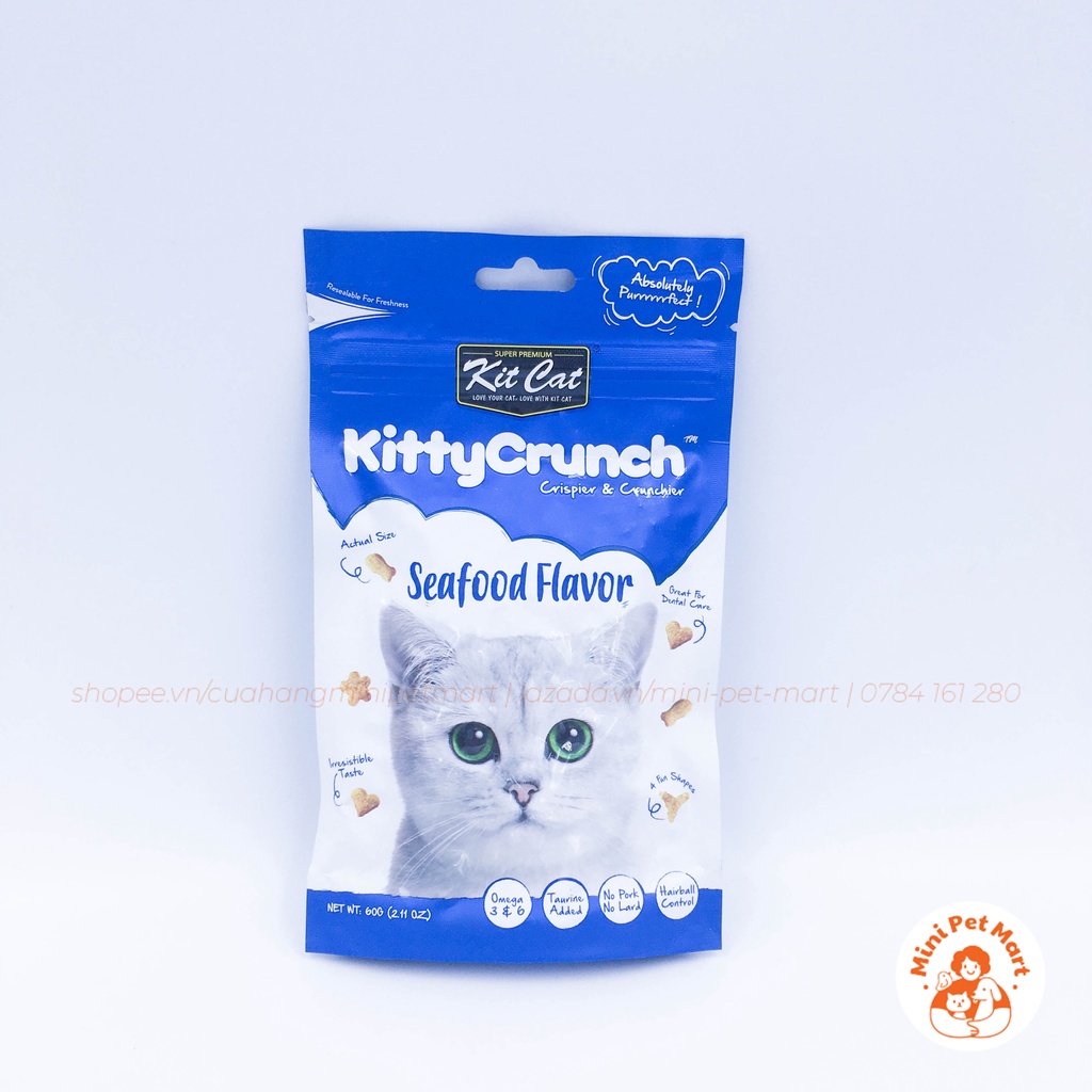 Bánh thưởng ăn vặt cho mèo KIT KAT KITTY CRUNCH 60g - Vị hải sản, cá hồi, cá ngừ, thịt gà, thịt bò, thịt cừu