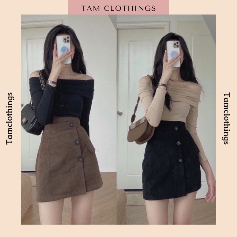 Chân váy chữ A đính cúc chất nhung tăm cao cấp hàng loại 1 TÂM Clothings