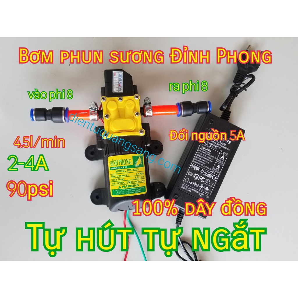 Máy bơm phun sương , bơm áp lực mini 12V tự hút tự ngắt( không kèm nguồn)