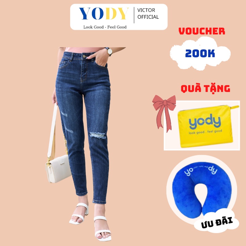 Quần Jean Nữ YODY Lưng Cao Cào Xước Giữ Form Co Giãn Tốt Cao Cấp QJN4028