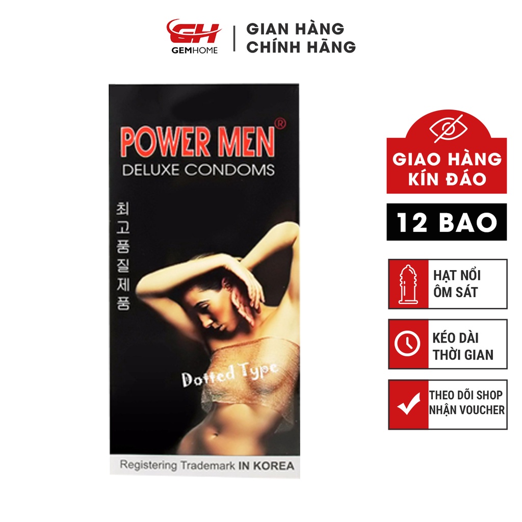 Bao cao su Power Men Dotted ôm sát hạt nổi chạy dọc thân (12 cái) GEMHOME