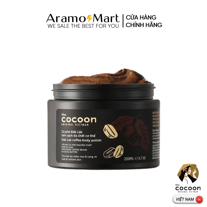 Cà phê Đắk Lắk làm sạch da chết cơ thể Cocoon coffee body polish 200ml ＊AramoMart＊