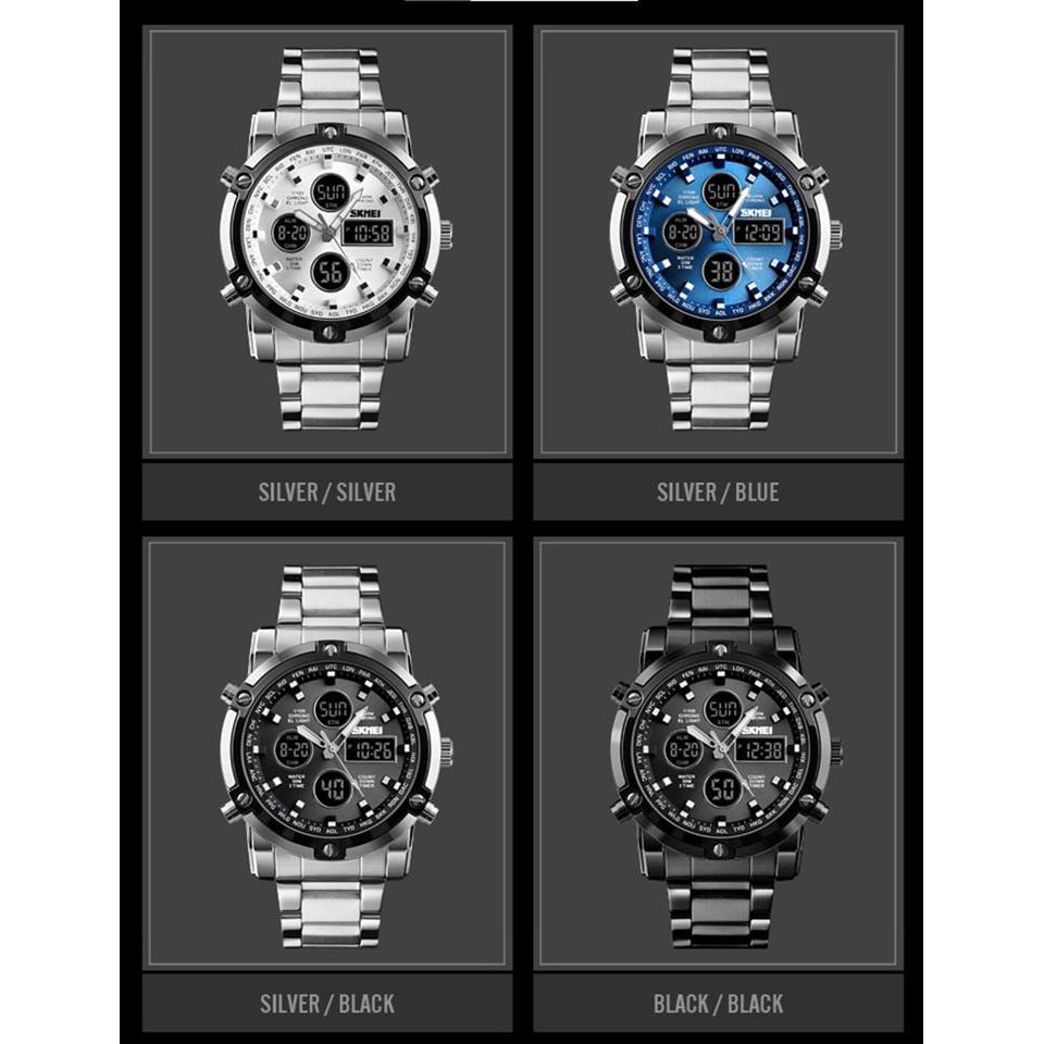 Đồng hồ nam chính hãng Skmei SK3V cao cấp, dây thép đúc, mặt số cực độc, chống nước tốt, kim giờ, số điện tử cực đẹp