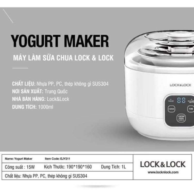 Máy làm sữa chua lock&lock EJY211, Công suất 15w, bảo hành 12 tháng