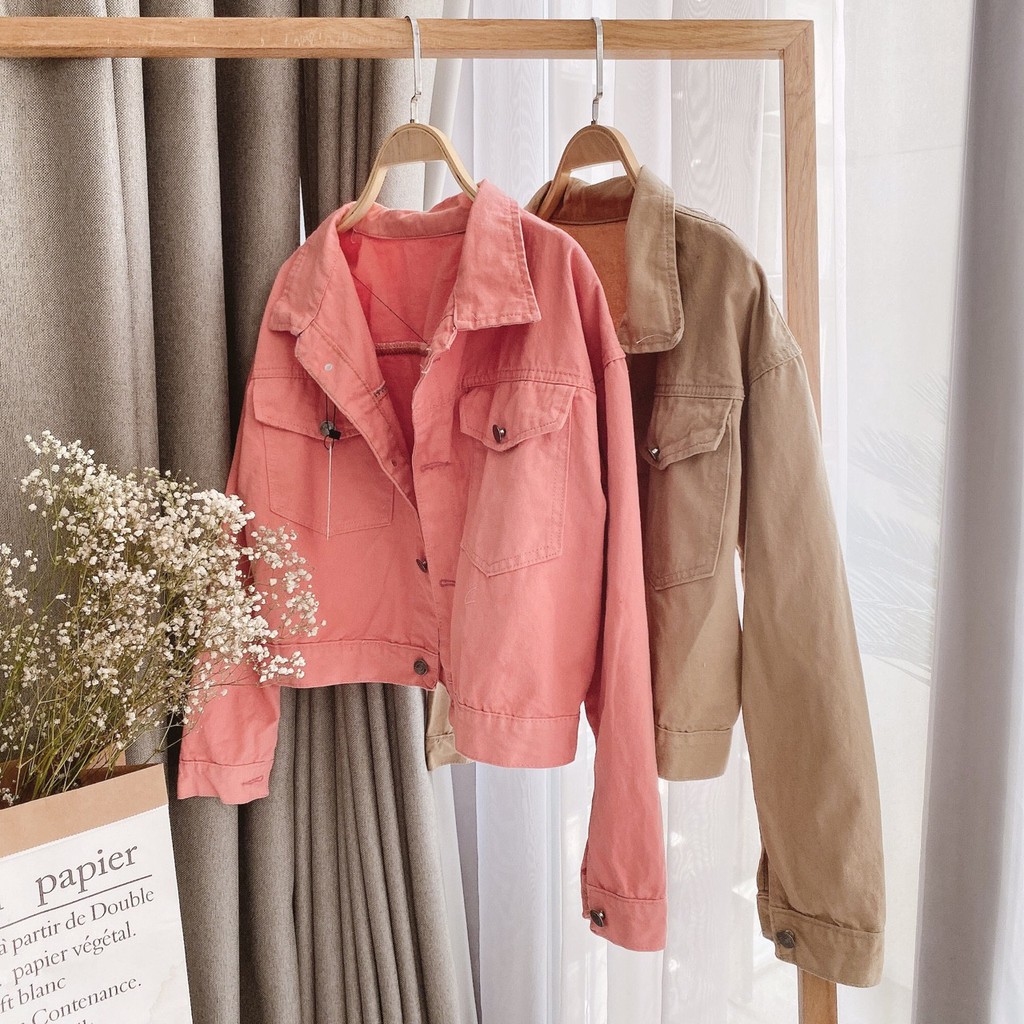 Áo khoác crop khaki
