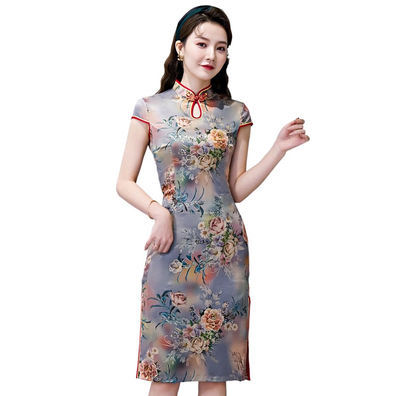 Thời trang trung niênVáy liền áo sườn xám kiểu Trung Quốc Phong cách cho các bà mẹ mẫu mới1