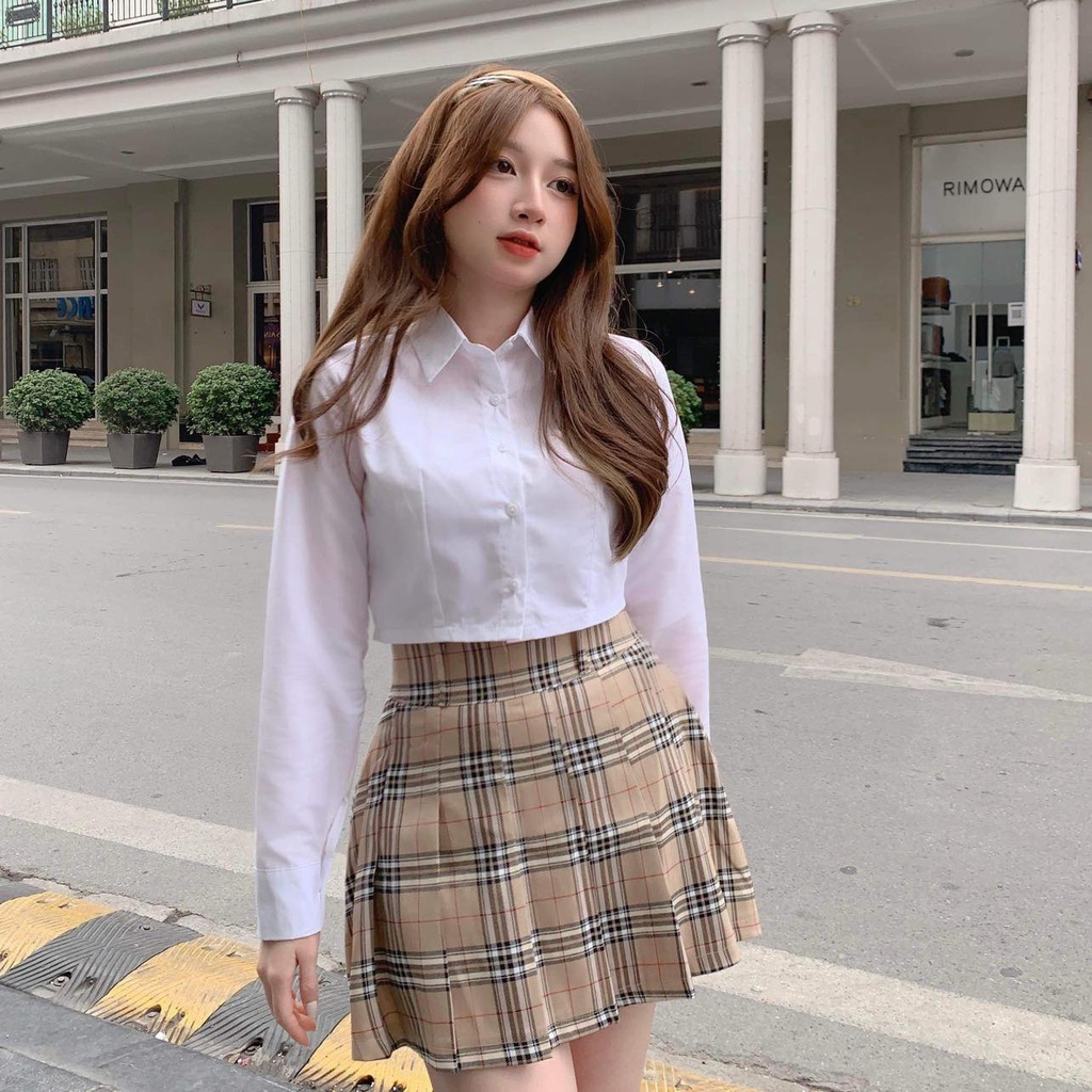 Áo sơ mi dáng croptop mềm Popi Mayberoom