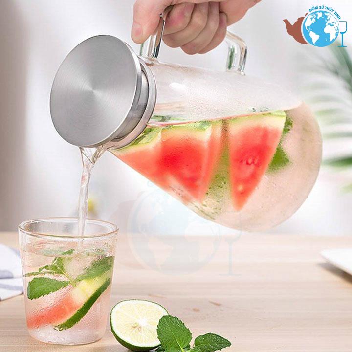 Bình rót thủy tinh nắp thiếc quai cầm vuông - 1.8 lít - bình nấu được bếp hồng ngoại - GPH24