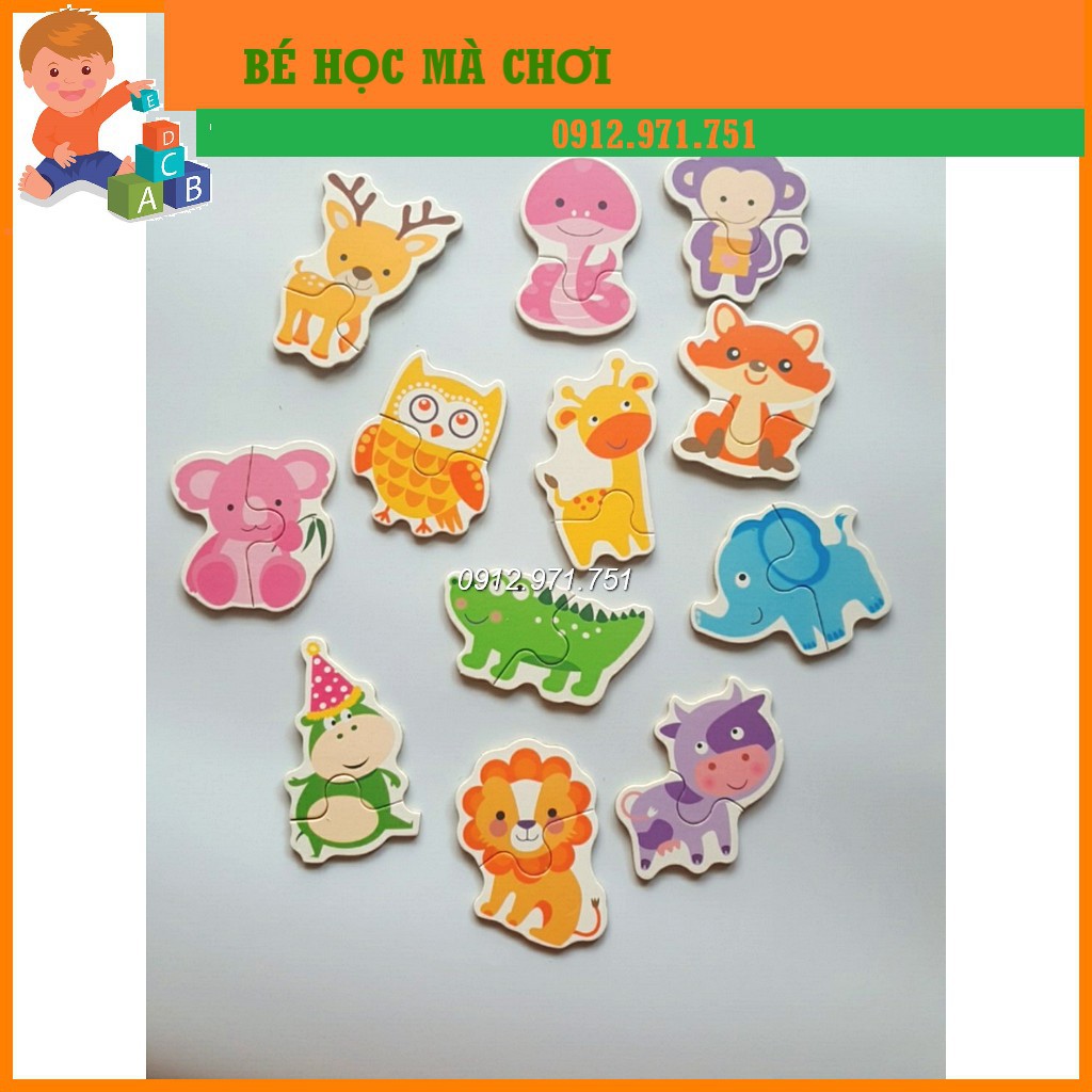 Bộ 12 tranh Ghép Hình puzzle 2 Mảnh khởi đầu cho bé