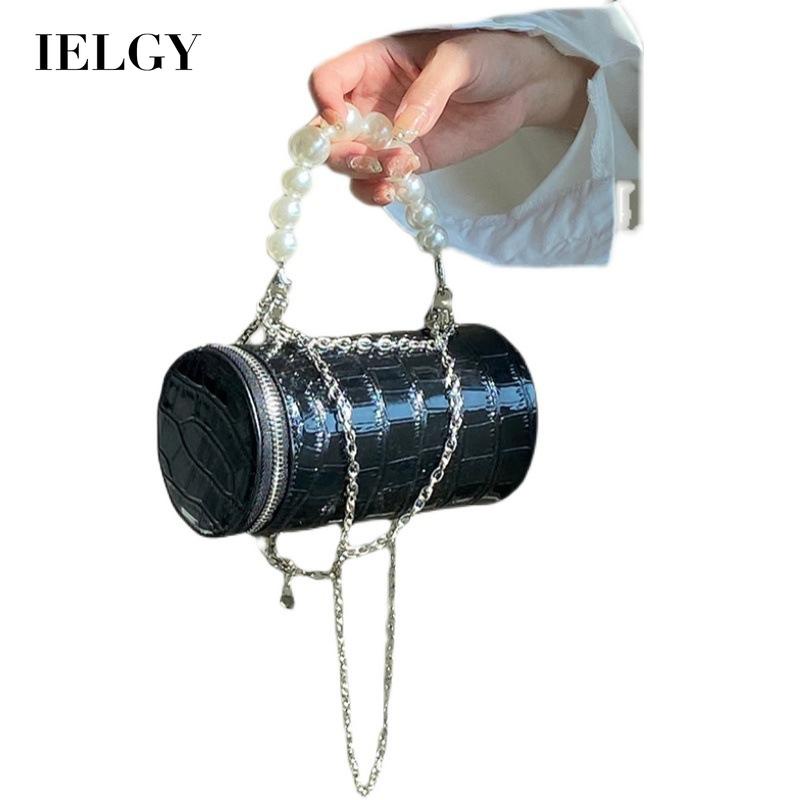 Túi đeo vai IELGY họa tiết da cá sấu đính ngọc trai giả phối dây xích thời trang retro dành cho nữ