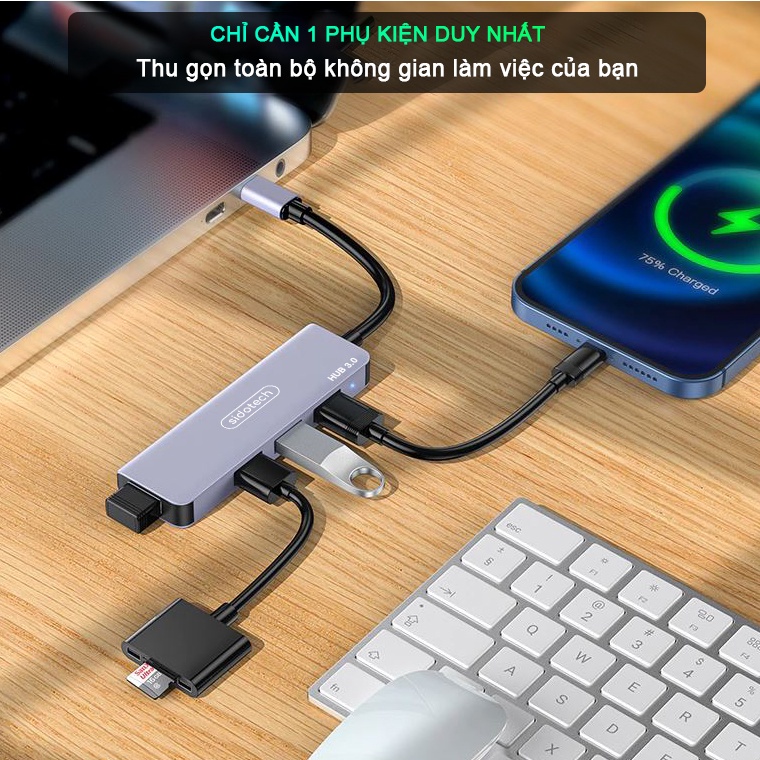 HUB Type C và HUB USB 3.0 tốc độ cao SIDOTECH cổng chia usb mở rộng kết nối chuyển đổi cho laptop táo Laptop PC