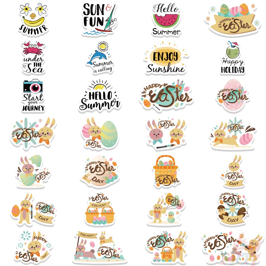 ❉ Sticker Dán Trang Trí Hình Bãi Biển Mùa Hè Series 01 ❉ Bộ 55 Sticker Chống Thấm Nước Họa Tiết Doodle Hợp Thời Trang