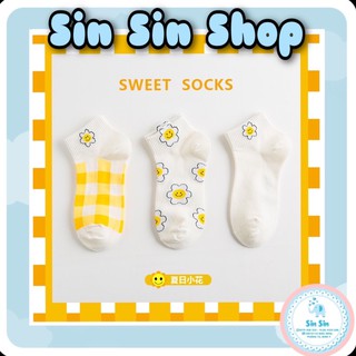 Tất - Vớ Nữ Nam Cổ Thấp Vintage Hoa Vàng Đáng Yêu - Sinsin