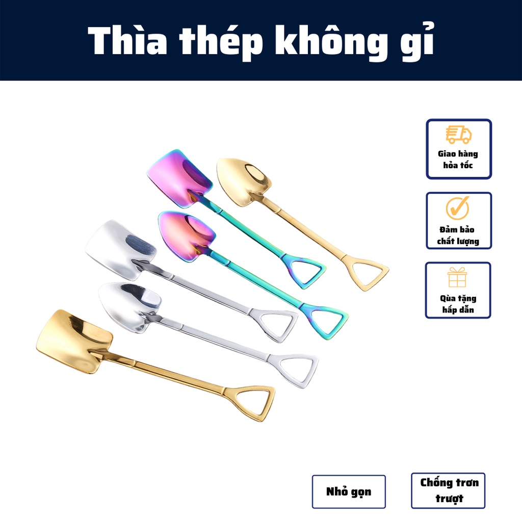 Thìa Xẻng mạ vàng ăn hoa quả kem khai vị bằng thép không gỉ cao cấp thiết kế sang trọng muỗng ăn inox