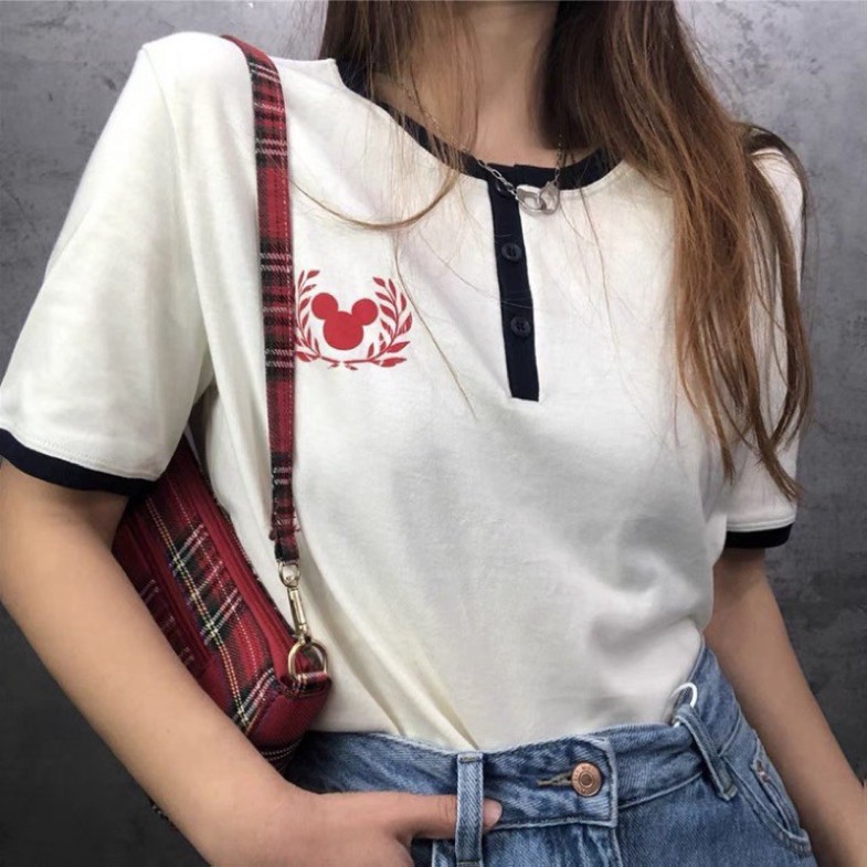 đồ bộ nữ sét áo thun mickey đỏ mix quần sooc jean Zr cao cấp