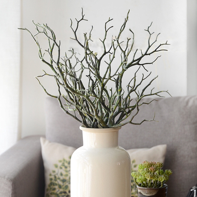 Cành cây khô bằng nhựa 35cm dùng trang trí bàn làm việc màu xanh / cà phê / trắng