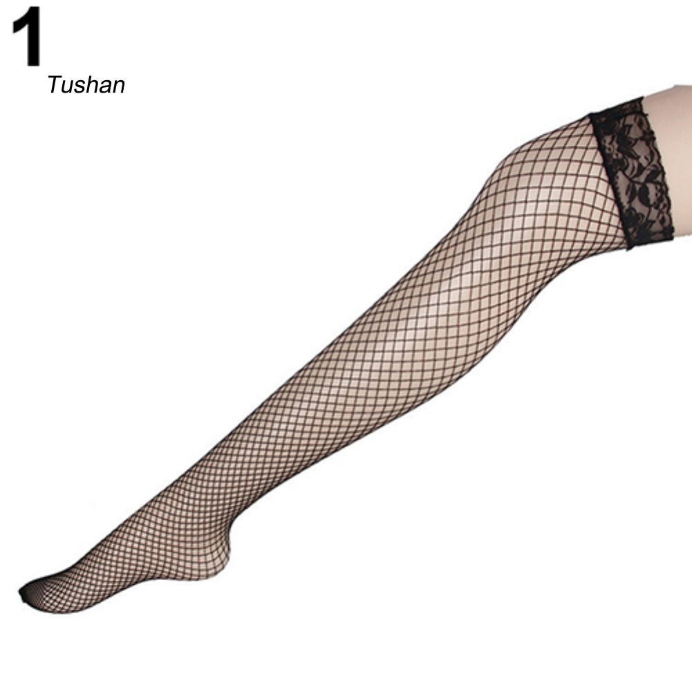 TUSH Sexy Women Long Socks Fishnet Mesh Solid Color Lace Top Thigh High Stockings | BigBuy360 - bigbuy360.vn