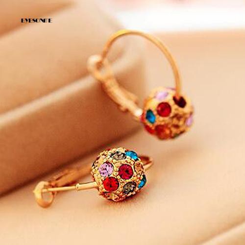 ♟ Bông Tai Hình Quả Cầu May Mắn Đính Đá Nhiều Màu Sắc
