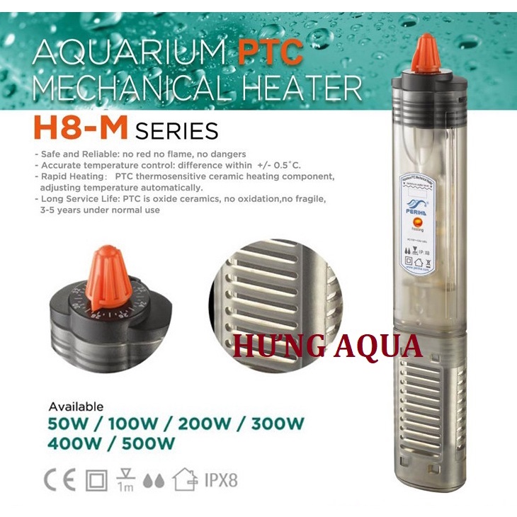 Sưởi bể cá, PERIHA H8-M cao cấp cho bể 20-400L, sưởi chống cháy nổ mẫu mới nhất