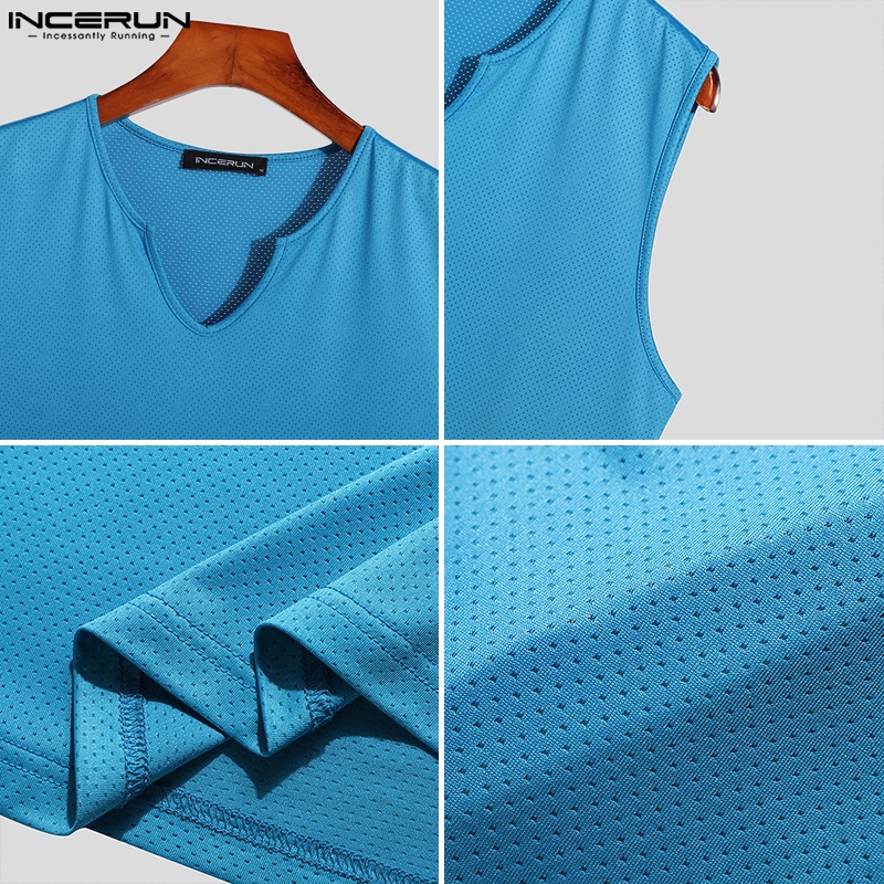 Áo ba lỗ INCERUN cổ chữ V màu trơn thời trang cho nam với 3 màu tùy chọn