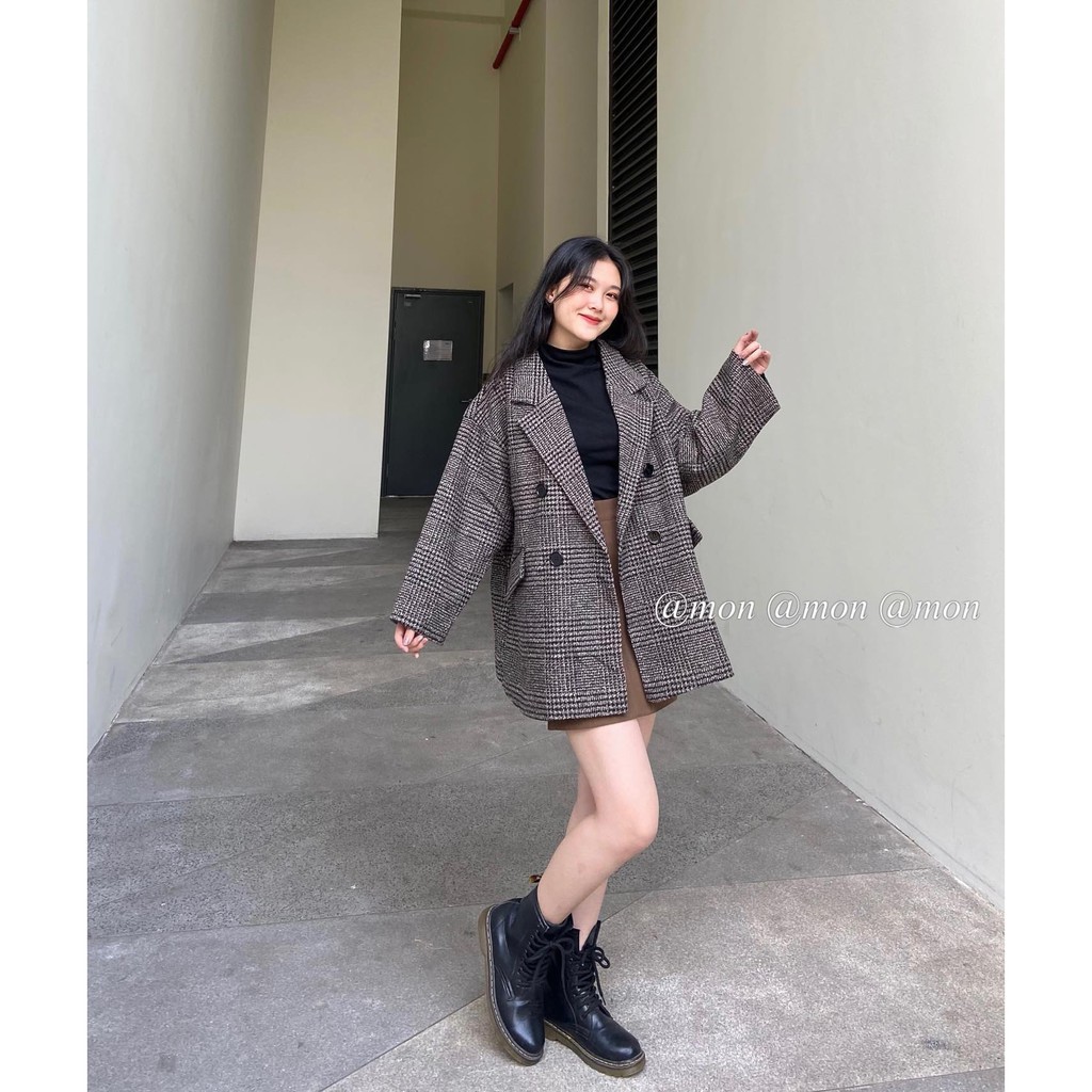 Áo blazer dạ kẻ chần 2 lớp túi nắp form rộng, Áo khoác dạ kẻ chần oversize hai lớp hàng Quảng Châu siêu ấm | BigBuy360 - bigbuy360.vn
