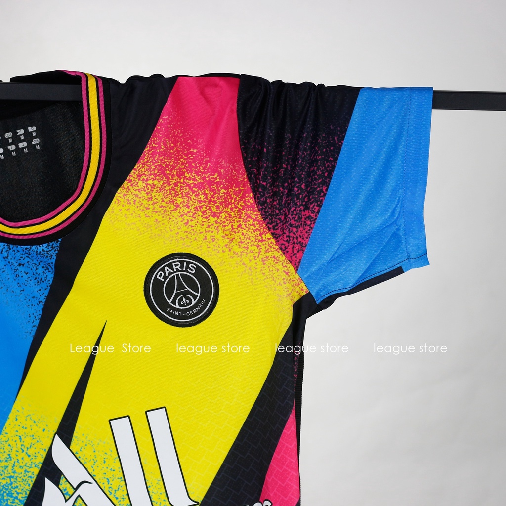 Quần áo đá banh PSG màu ngũ sắc - mẫu thể thao nam ngắn tay vải thoáng mát form âu Leaguestore