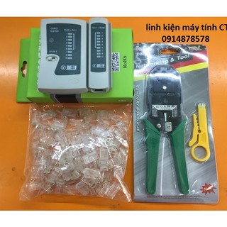Bộ 1 Hộp test mạng đa năng China RJ11/45 + 1 Kìm bấm mạng đa năng + 100 hạt mạng