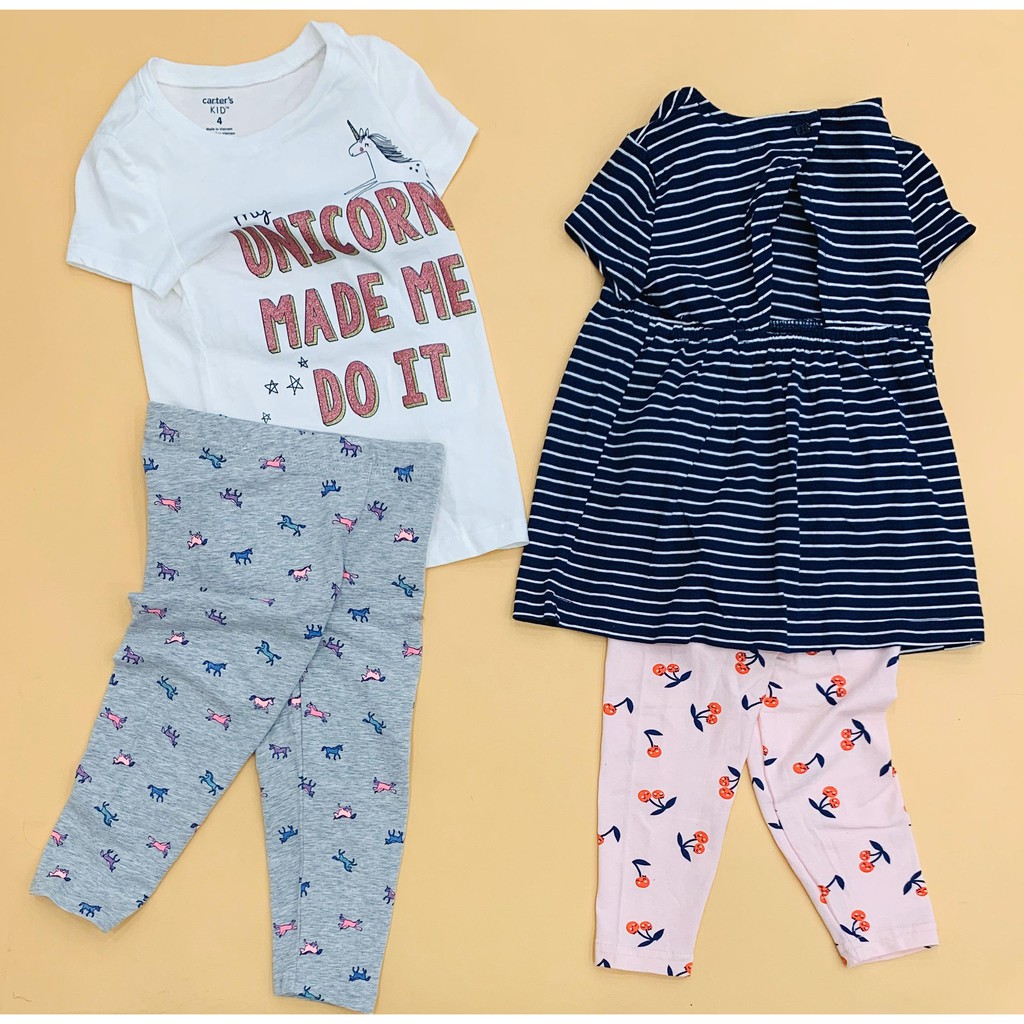 Set áo thun tay ngắn + quần legging lửng bé gái Carter, size 3M - 8T. Việt Nam xuất xịn.