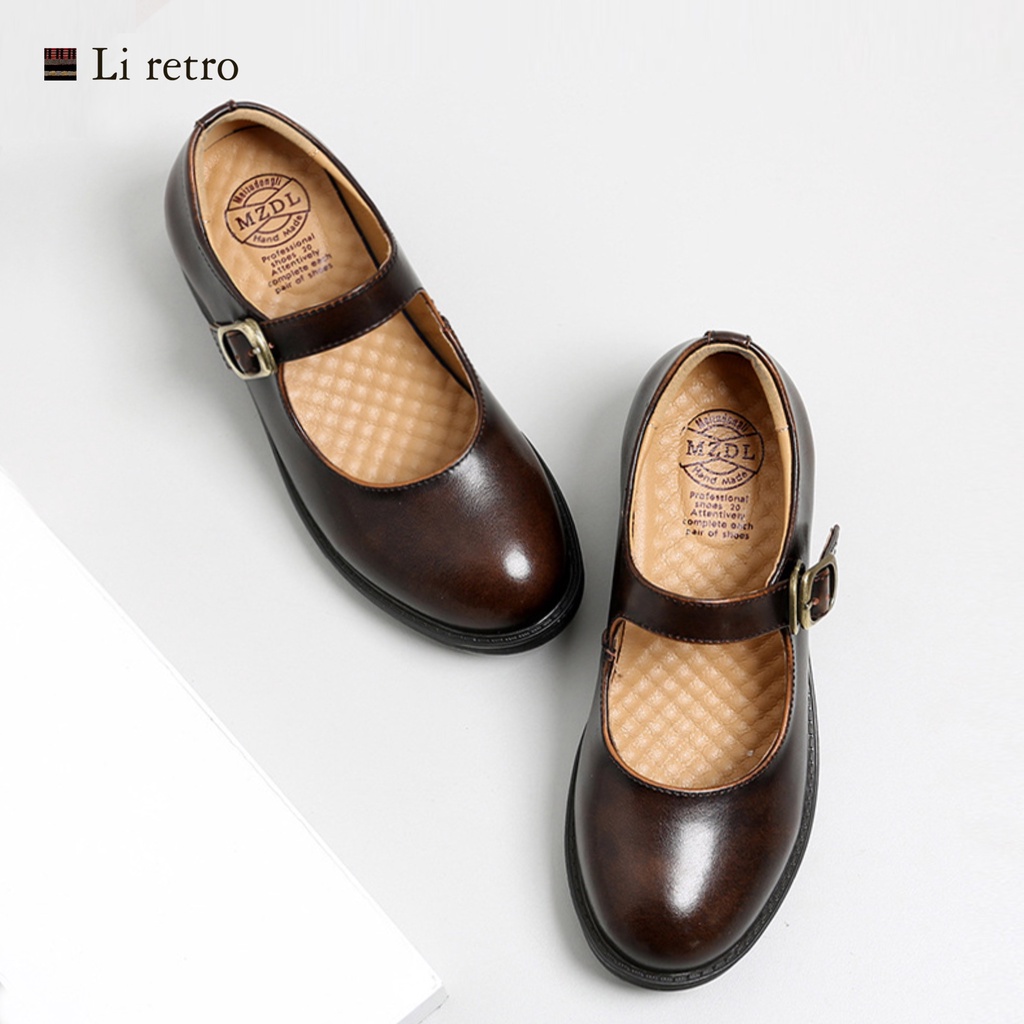 Basic Mary Jane shoes 4.5 - Giày da nữ vintage Li retro