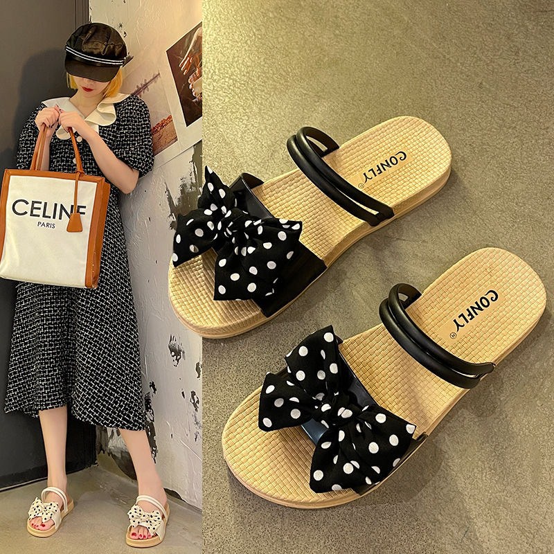 Dép sandal nữ gắn nơ xinh xắn thời trang