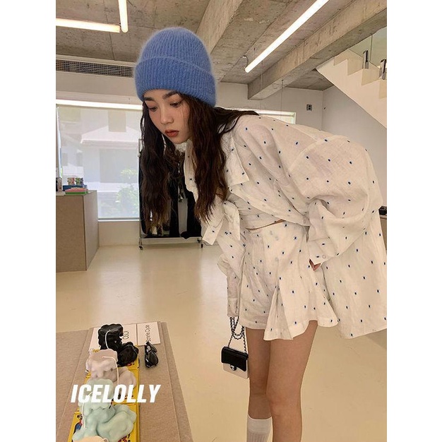 Áo Sơ Mi Tay Dài Siêu Mỏng Họa Tiết Chấm Bi Thời Trang Mùa Hè Sành Điệu Cho Nữ