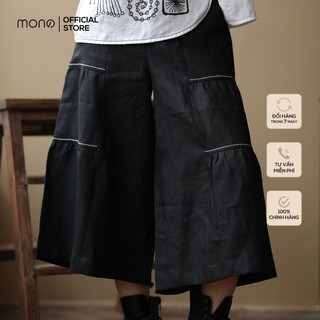 Quần kiểu nữ ống rộng dáng lửng vải linen MONO màu đen