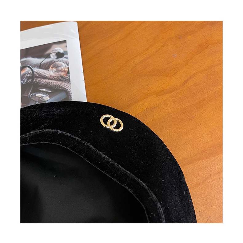 Mũ Nồi Vải Nhung Màu Đen Phong Cách Hàn Quốc Thời Trang Mùa Thu Cho Nữ