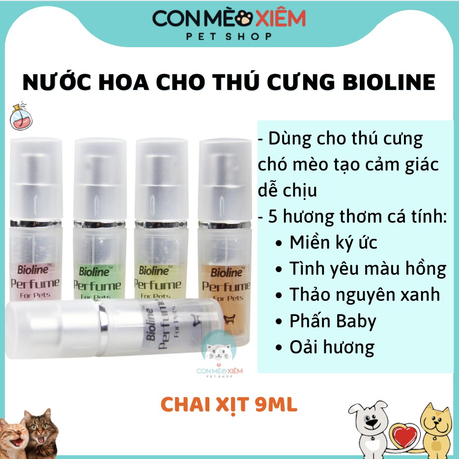 Xịt thơm chó mèo Bioline 9ml, nước hoa xịt khử mùi bỏ túi mini cún mèo lớn nhỏ Con Mèo Xiêm